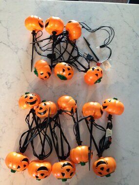2 Strings Vintage Halloween Pumpkin JackOLantern Blow Mold 2-sided Lawn Light 4"